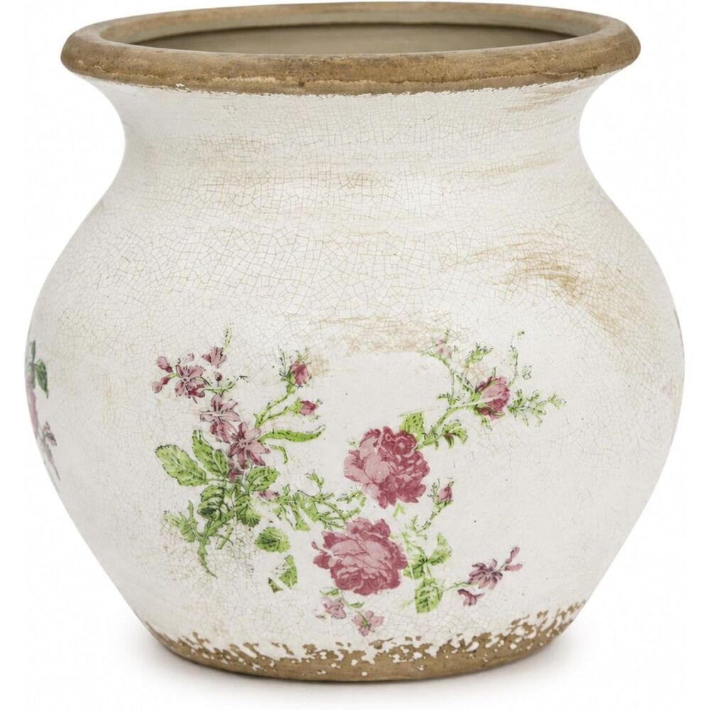Vintage Pink Ceramic Planter 6 Inch Crackle Glaze Floral Farmhouse Flower Pot